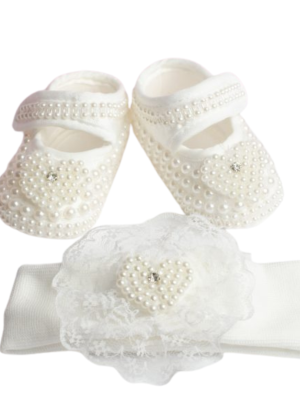 Set de botoși din satin și bentiță, inimioara