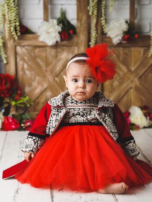 Paltonaș fetițe roșu tradițional din stofă