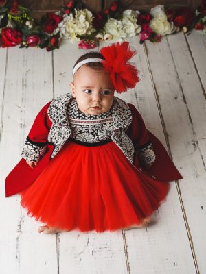 Paltonaș fetițe roșu tradițional din stofă