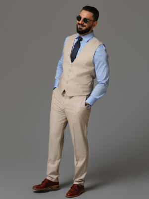 Vestă bărbătească din stofă bej nisipiu