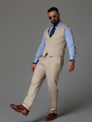 Pantaloni bărbătești din stofă bej nisipiu