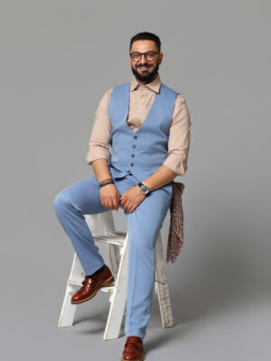 Vesta Stofa Albastru Deschis Barbati - Elegant Sleeveless | Licurici Bebe