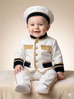 Costum Botez Alb Auriu Print - Complet Baby Boy Christening